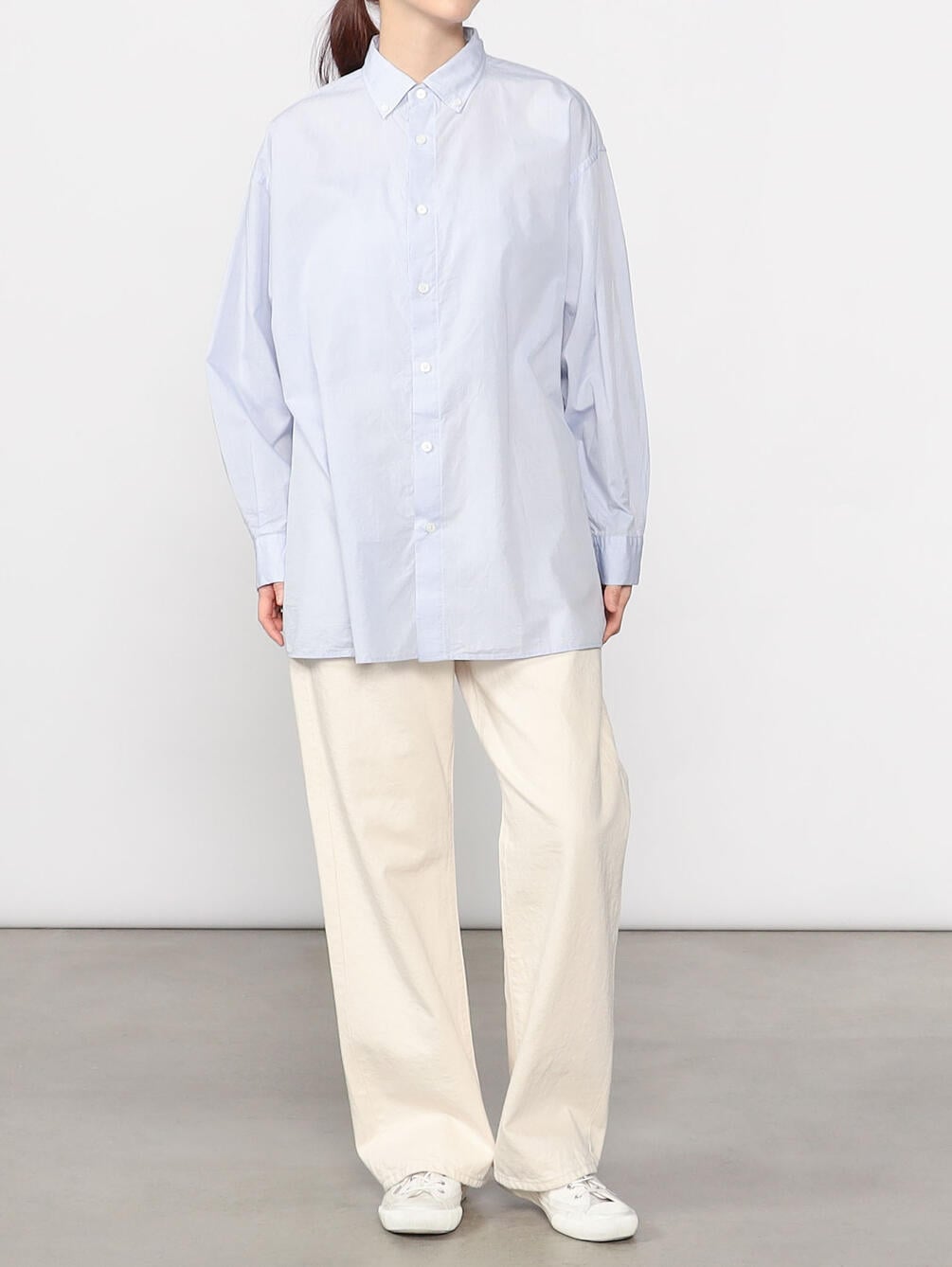 Gymphlex コットンシルクブロード ワイドボタンダウンシャツ Women Gymphlex コットンシルクブロード ワイドボタンダウンシャツ Women