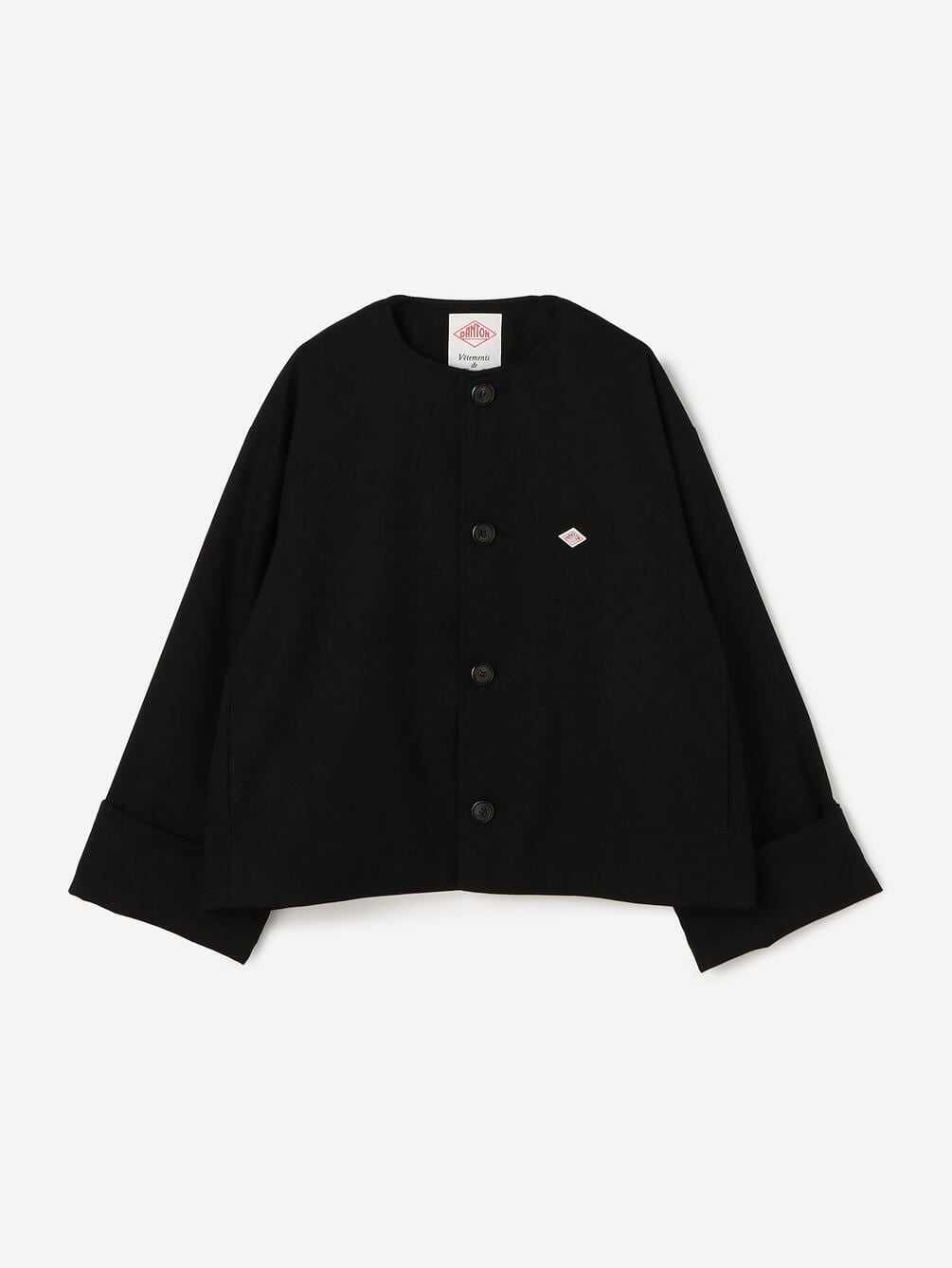 DANTON ノーカラージャケット オリーブ DANTON | コットンリネンダンプ カラーレスジャケット MEN（ノー