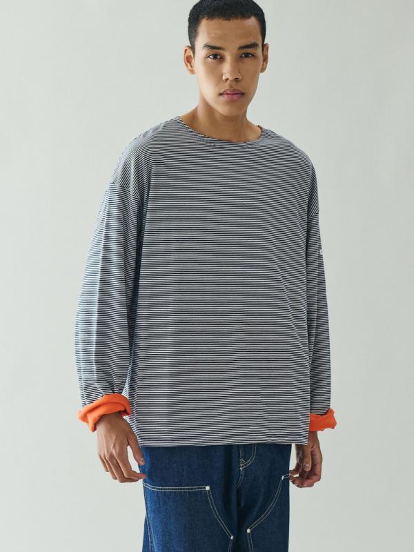 ORCIVAL | コットン天竺 ボーダーボートネックプルオーバー MEN