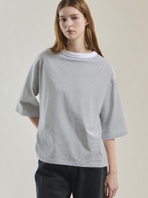handvaerk | 60/2 ボトルネックTシャツ STRIPE WOMEN