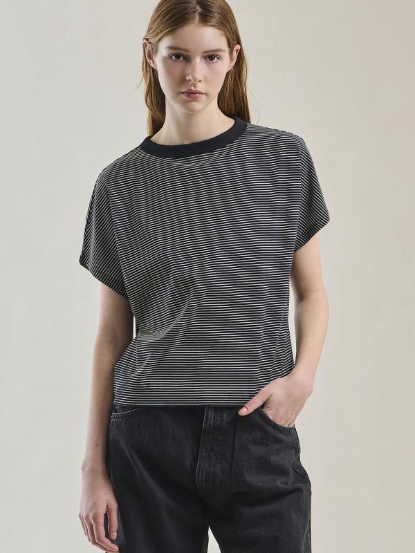 handvaerk | 60/2 キャップスリーブTシャツ STRIPE WOMEN