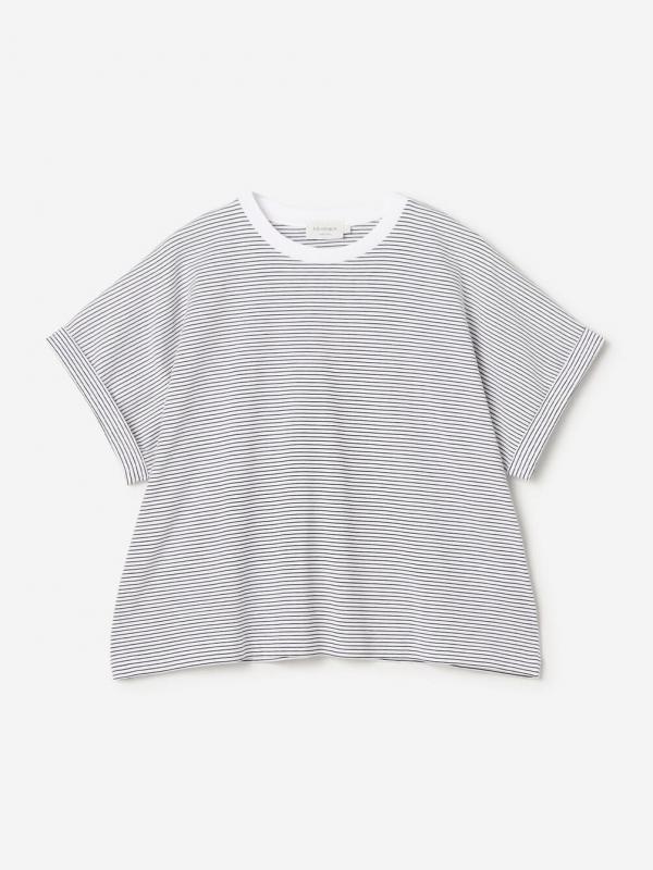 handvaerk | 60/2 クルーネック ワイドTシャツ STRIPE WOMEN