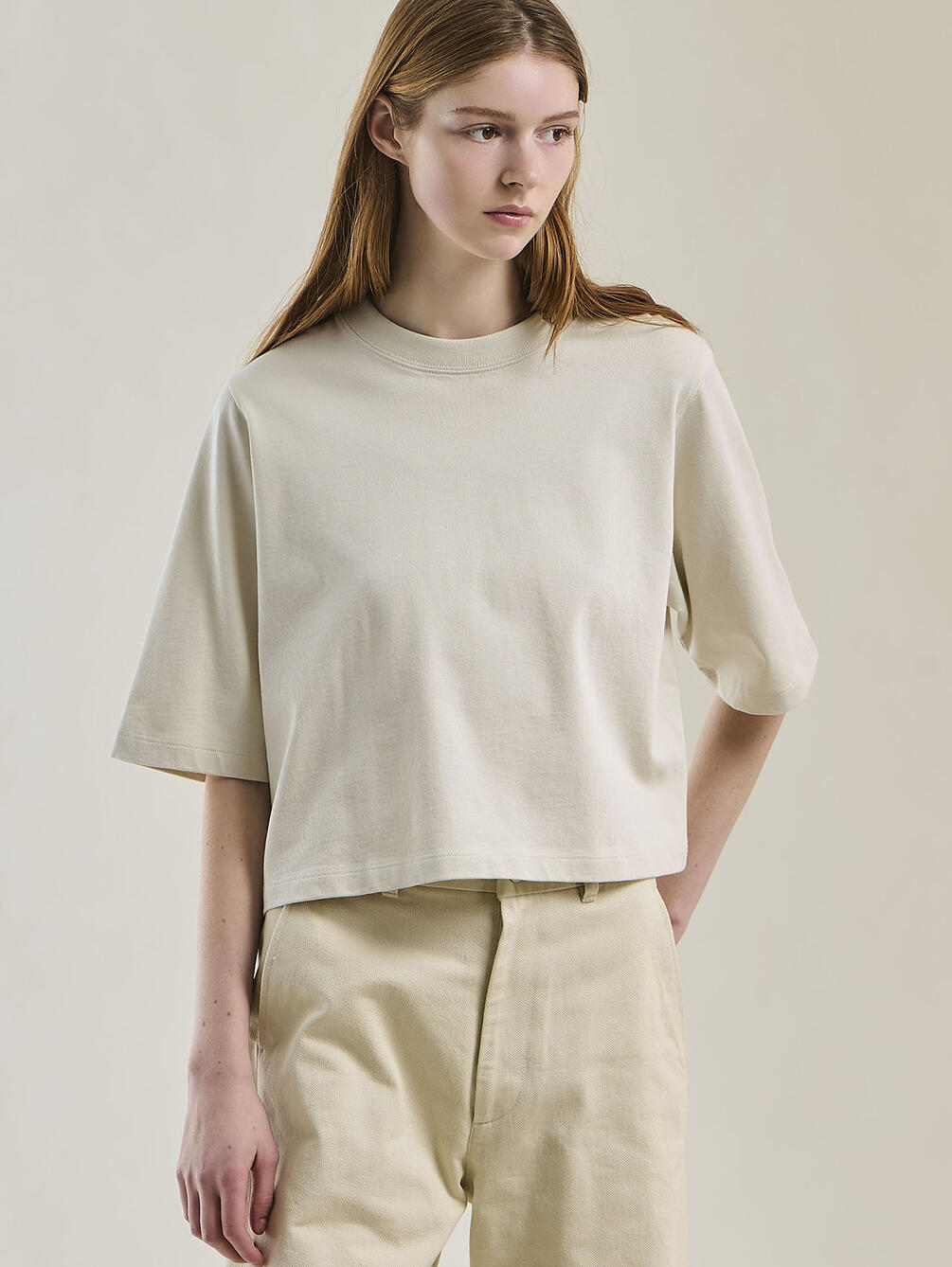 handvaerk | コットン クルーネック半袖Tシャツ SOLID WOMEN