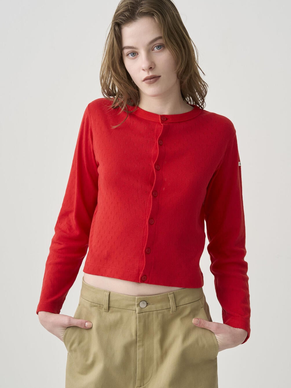 ＜先行予約＞ORCIVAL | パターンメッシュ コットン クルーネックカーディガン WOMEN