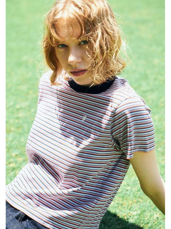 Gymphlex | マルチボーダー クルーネック半袖Tシャツ WOMEN