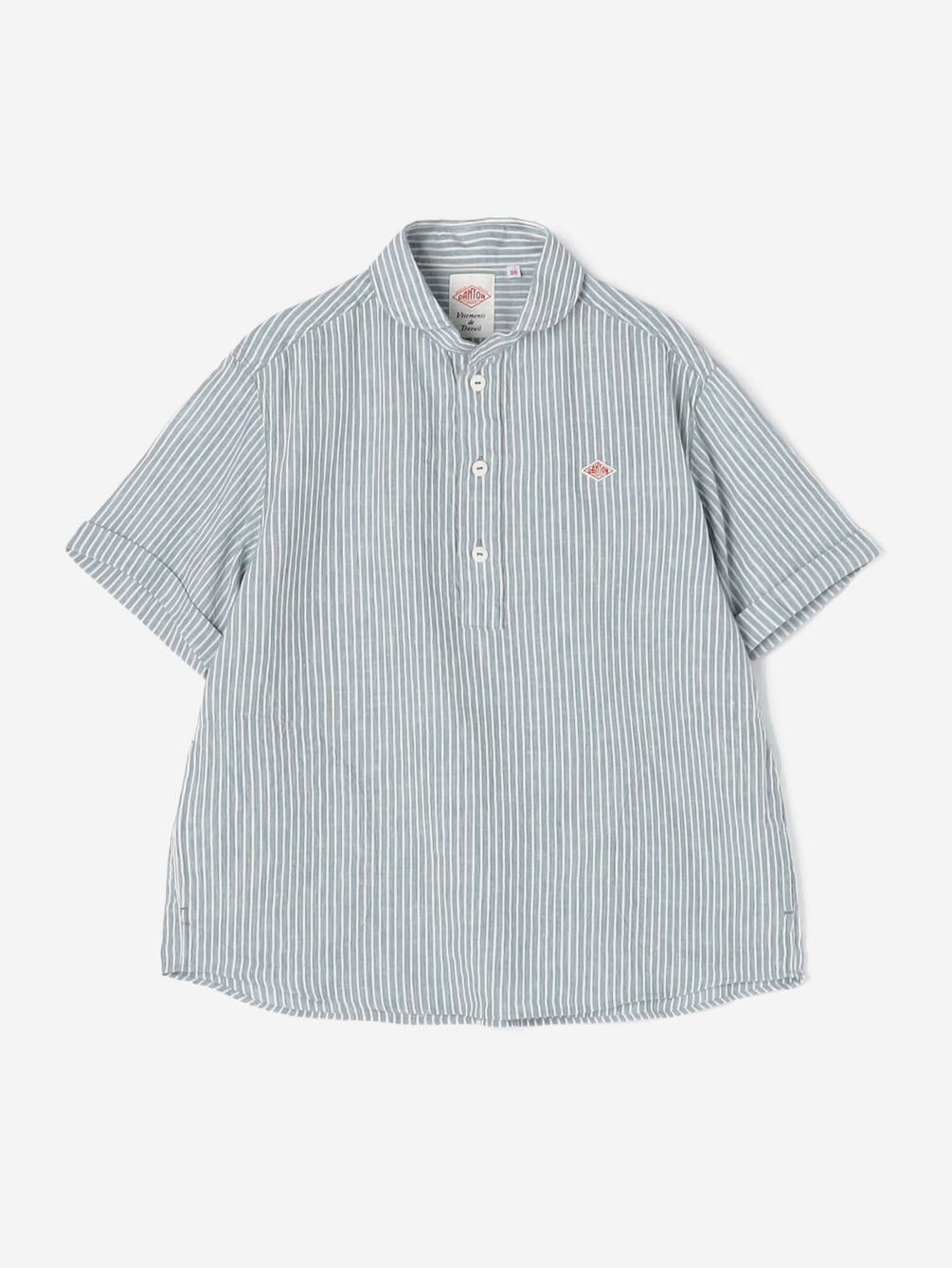 DANTON | リネンコットン 丸襟半袖プルオーバーシャツ STRIPE WOMEN