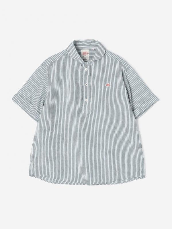 DANTON | リネンコットン 丸襟半袖プルオーバーシャツ STRIPE WOMEN