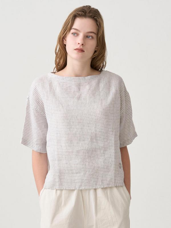 ORCIVAL | リネンチェック ボートネックプルオーバー WOMEN