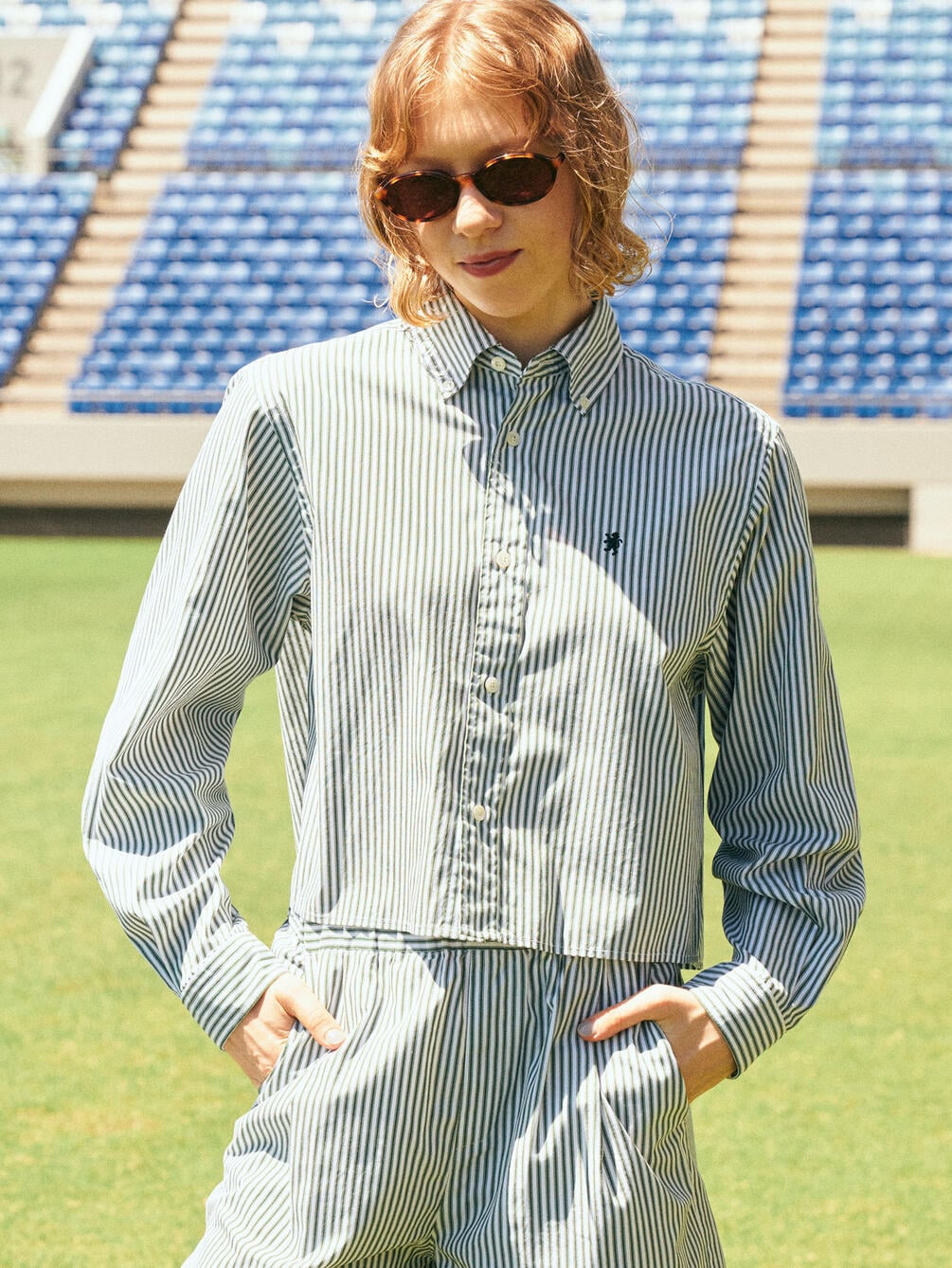 Gymphlex | コットン ショートボタンダウンシャツ STRIPE WOMEN