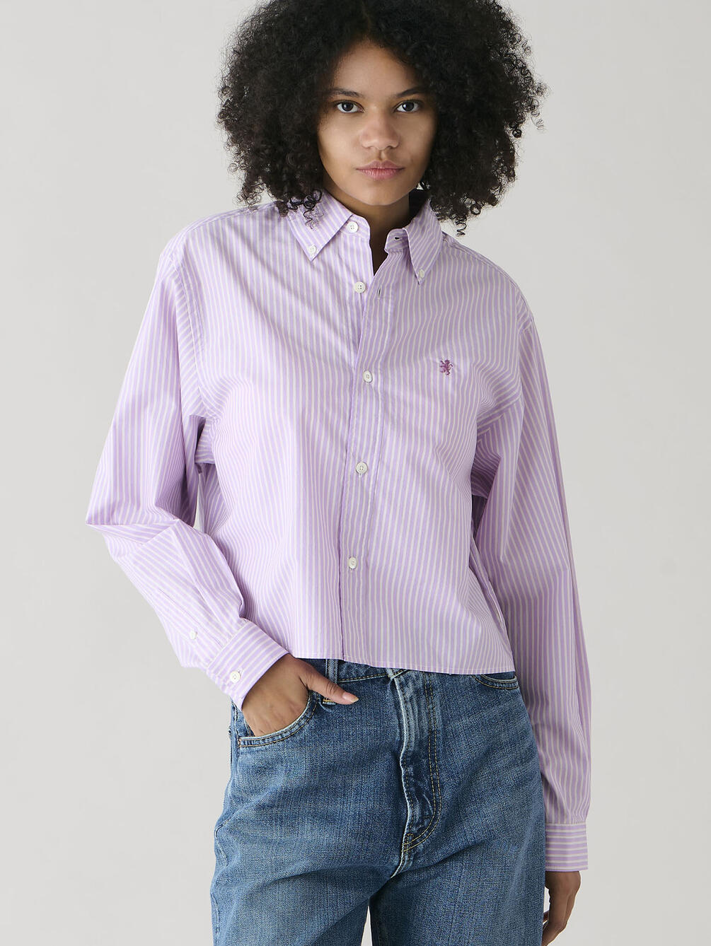 Gymphlex | タイプライター ショートボタンダウンシャツ STRIPE WOMEN