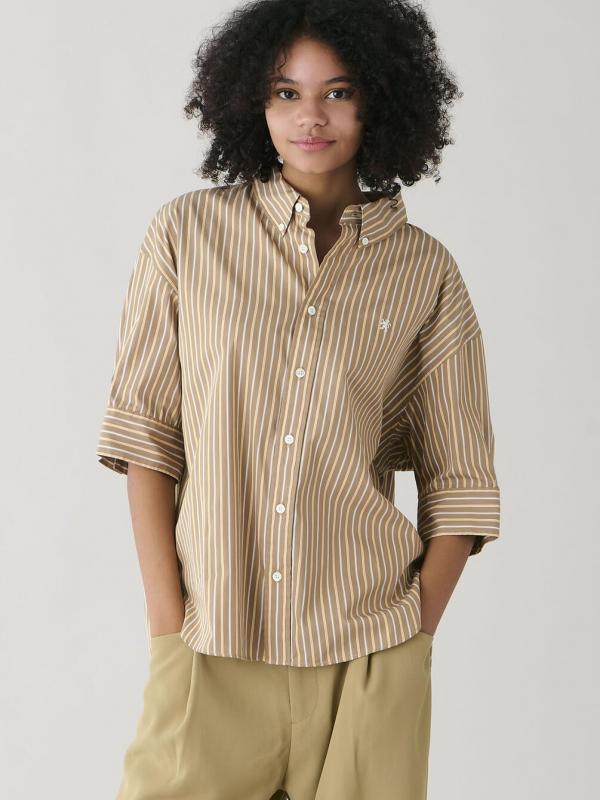 ＜先行予約＞Gymphlex | コットンタイプライター ストライプボタンダウンシャツ WOMEN