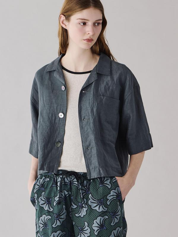 LE GLAZIK | リネンポリエステル オープンカラー半袖シャツ WOMEN