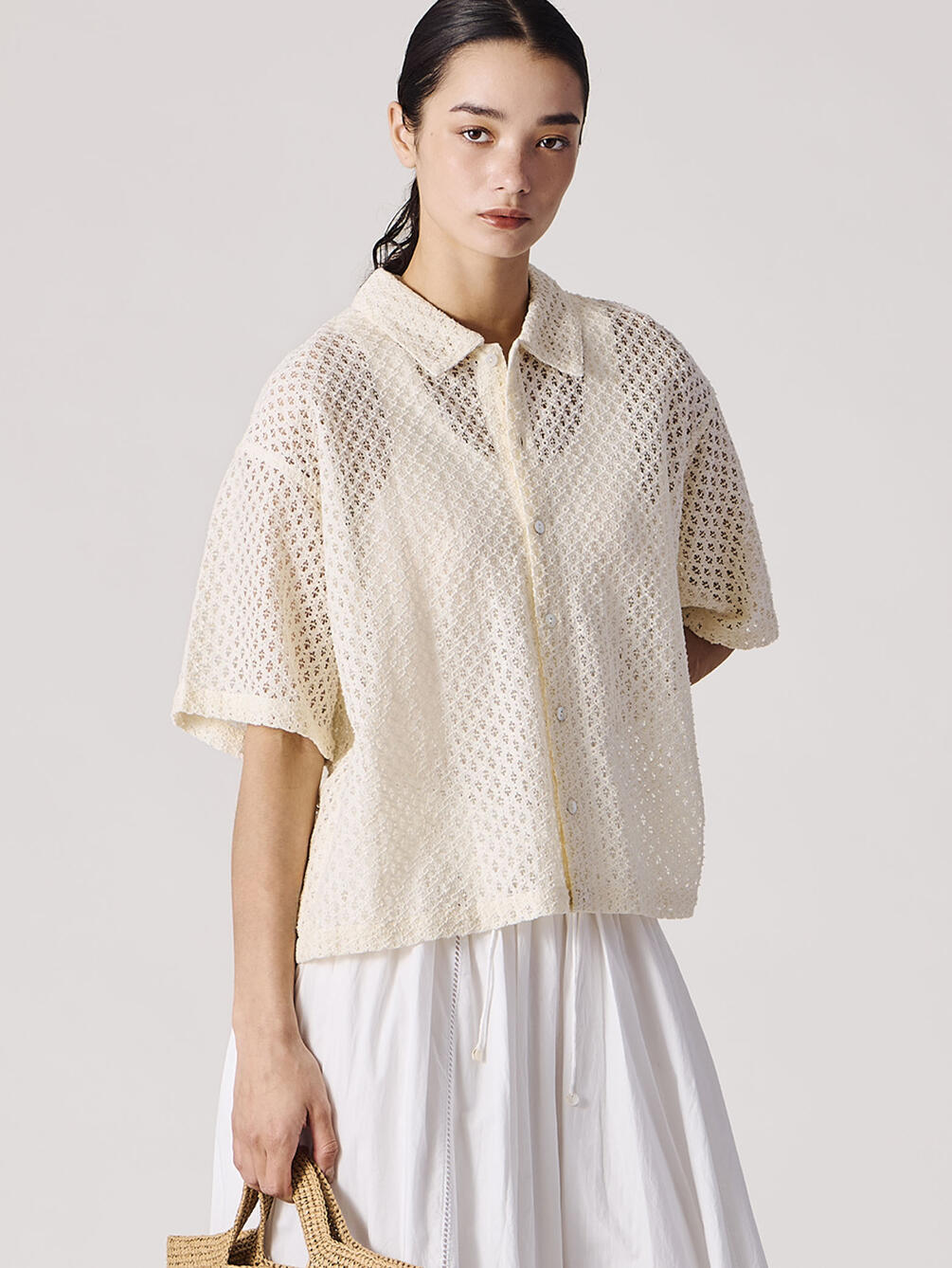 INDIA INDUSTRY | フラワーレース 半袖シャツ WOMEN