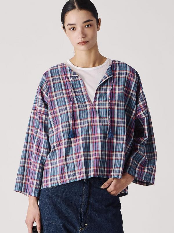 INDIA INDUSTRY | マドラスチェック カフタンシャツ WOMEN