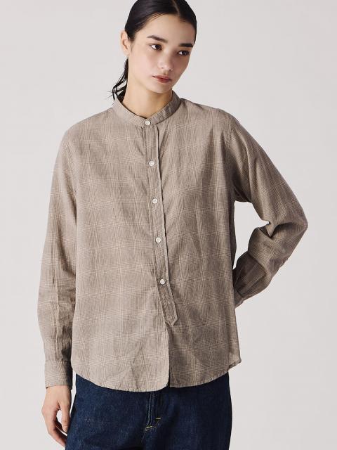 INDIA INDUSTRY | ファインラインチェック バンドカラーシャツ WOMEN