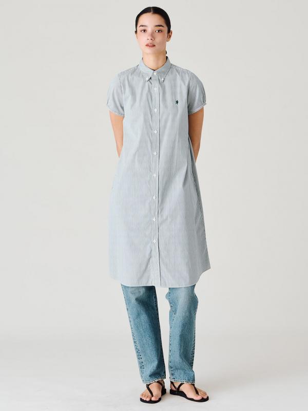 ＜先行予約＞Gymphlex | コットンストライプ フレンチスリーブシャツワンピース WOMEN