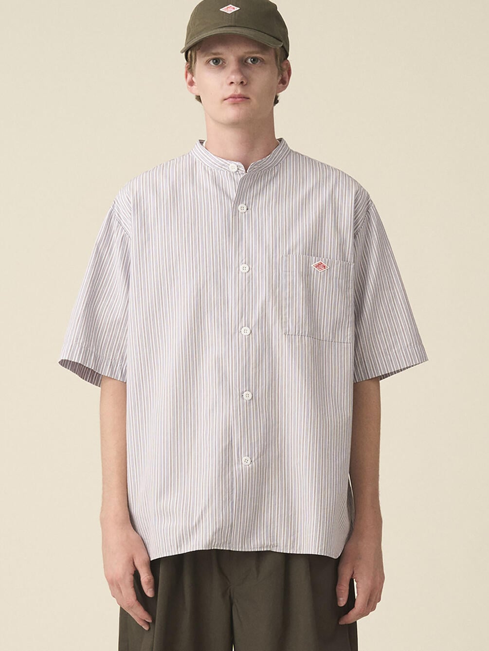 DANTON | コットンリネン バンドカラー半袖シャツ STRIPE MEN