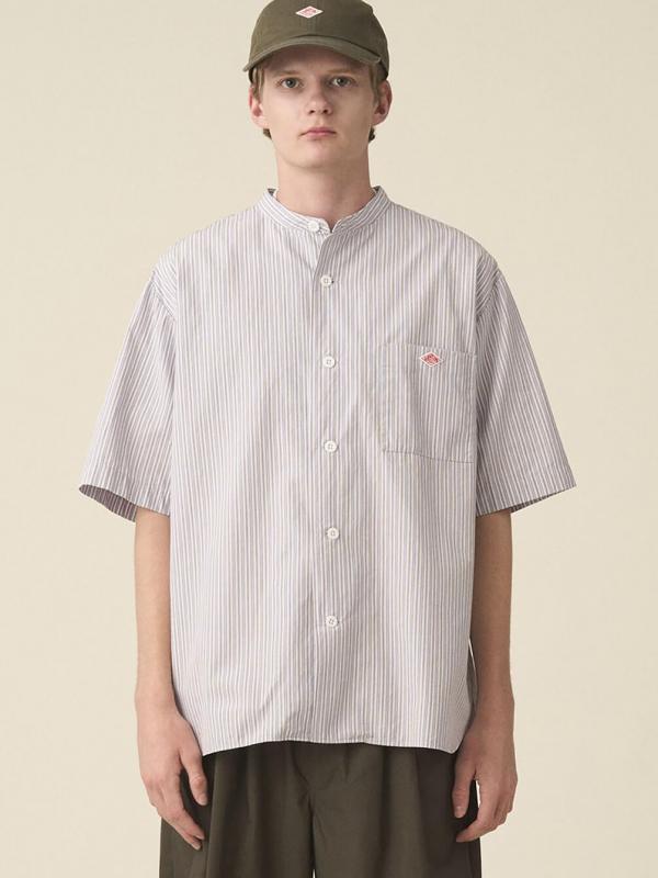 DANTON | コットンリネン バンドカラー半袖シャツ STRIPE MEN