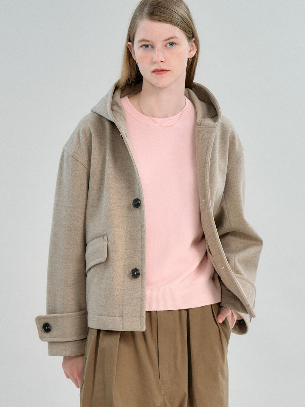 ORCIVAL | ダブルメルトン フーデッドショートコート WOMEN