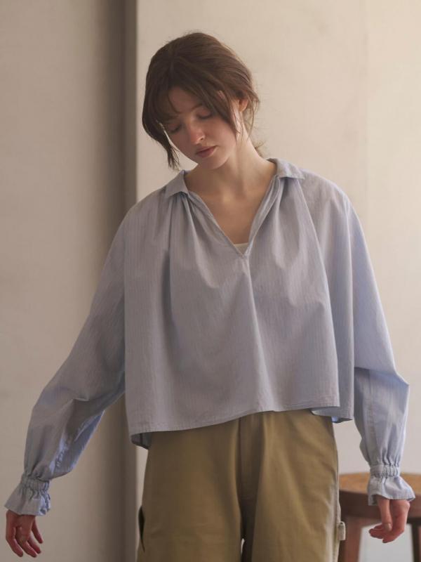 INDIA INDUSTRY | コットン 長袖スキッパーシャツ STRIPE WOMEN