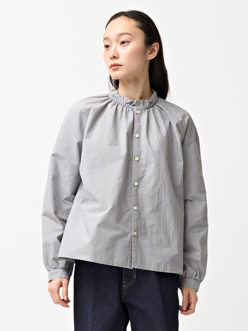 ORCIVAL | コットンポリエステル ギャザーシャツ CHECK WOMEN