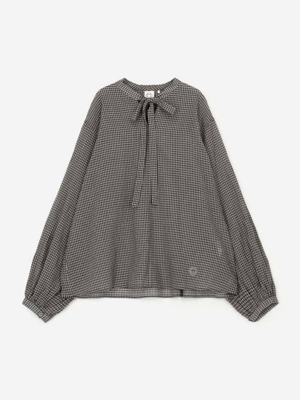 ORCIVAL | コットンポプリン リボンタイブラウス CHECK WOMEN