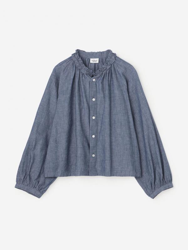 LE GLAZIK | インディゴダンガリー ラッフルシャツ WOMEN