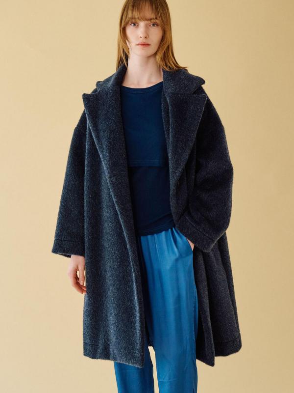 美品cen. myclozette セン ウールポンチョノーカラーコートネイビー 美品cen. myclozette セン ウールポンチョノーカラーコート