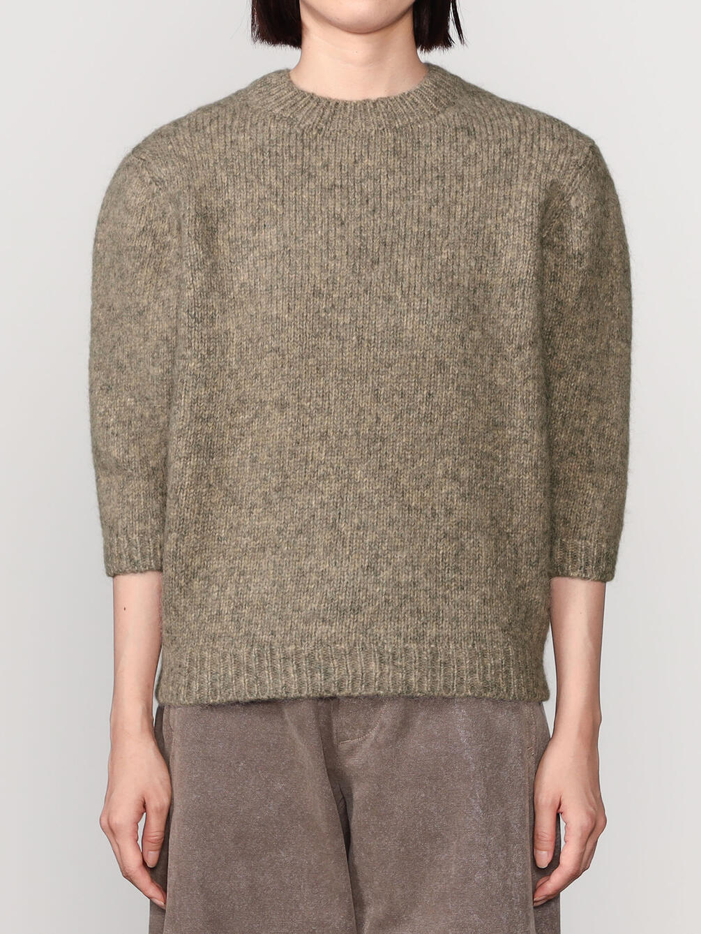 launen manoogian ニット LAUREN MANOOGIAN | クルーネック 5分袖ニットプルオーバー WOMEN