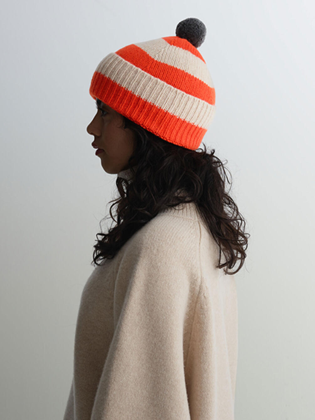Jo Gordon | ウール ストライプ ウール ポンポンニット帽 UNIXSEX