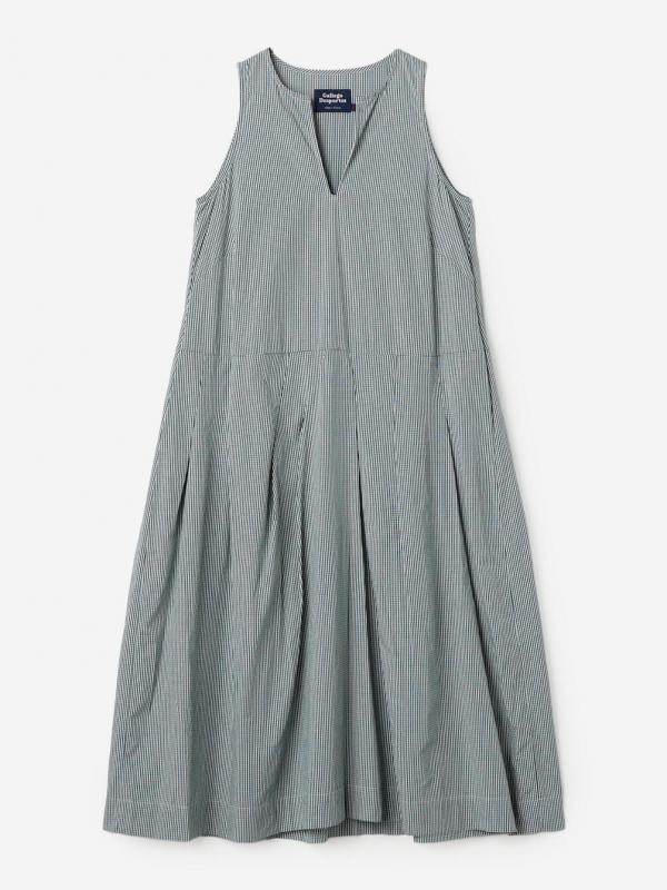 GALLEGO DESPORTES | コットン ノースリーブ ロングワンピース GREEN CHECK WOMEN