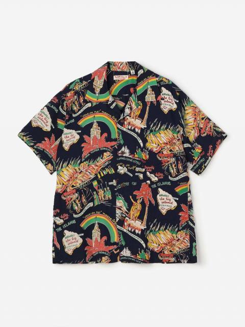 ジュノガラン ハワイアン　版画 Surf and Sea Hawaii SUN SURF | 半袖ハワイアンシャツ “HISTORY OF THE ISLANDS” MEN