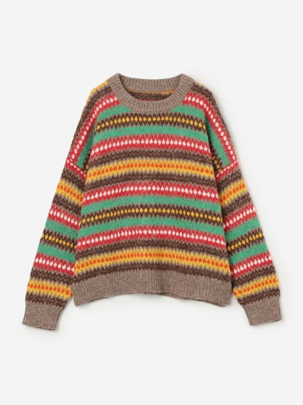 monitaly | フェアアイル ニットプルオーバー BROWN WOMEN