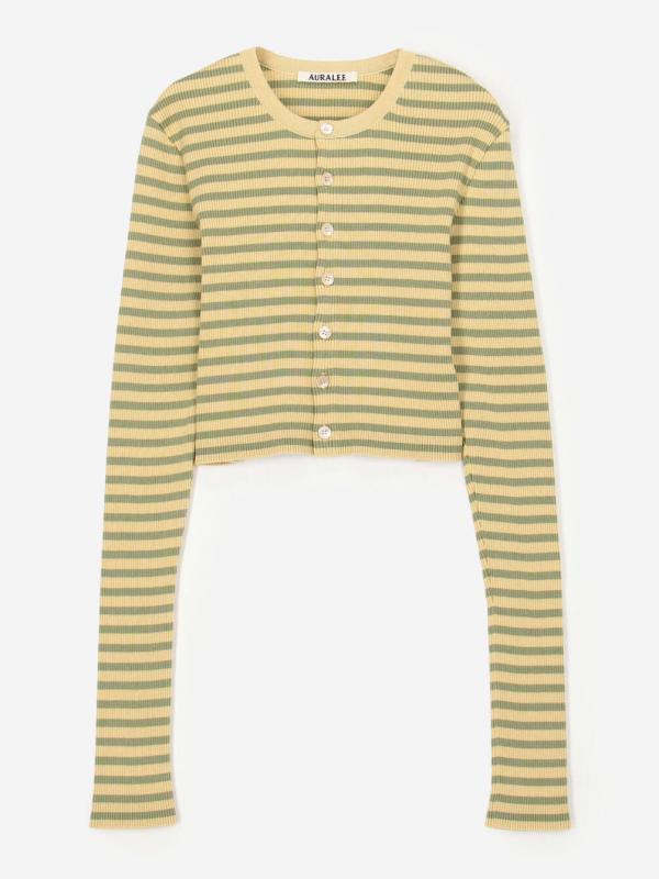 AURALEE | COTTON HIGH GAUGE RIB KNIT CROPPED CREW NECK CARDIGAN WOMEN