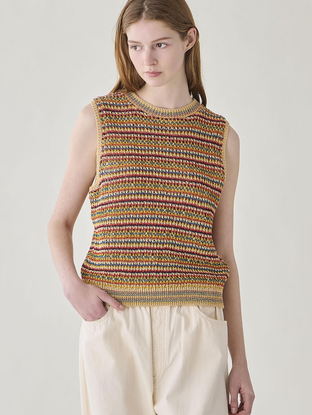 COOHEM | マルチボーダー ニットベスト WOMEN