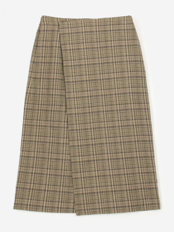 AURALEE | SILK LINEN NEP CHECK WRAP SKIRT WOMEN