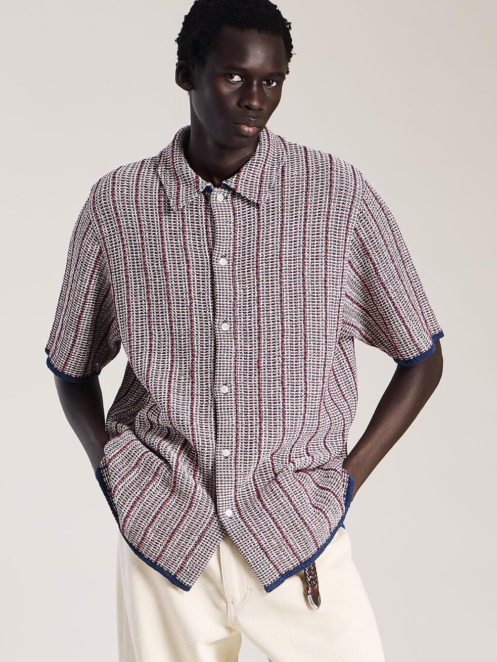 COOHEM | 透かしストライプ ニットツイードシャツ MEN