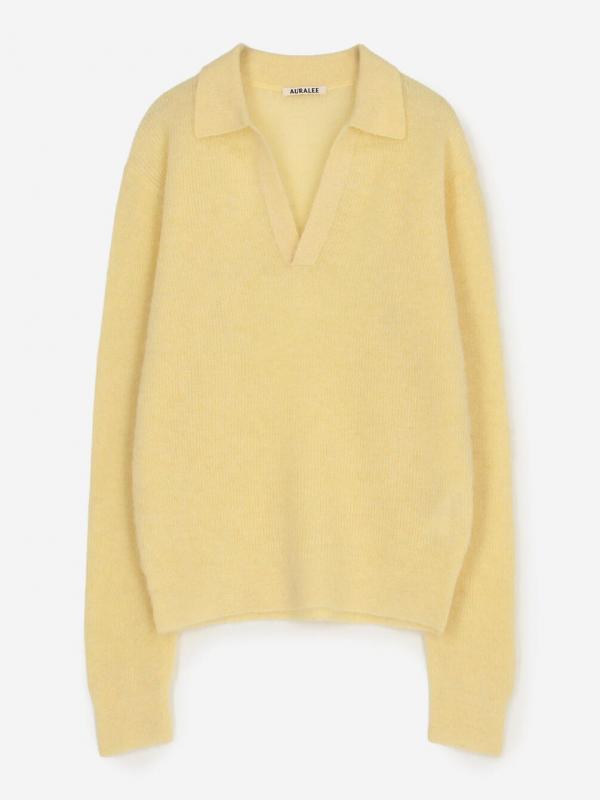 AURALEE | BABY SURI ALPACA SHEER KNIT SKIPPER POLO WOMEN