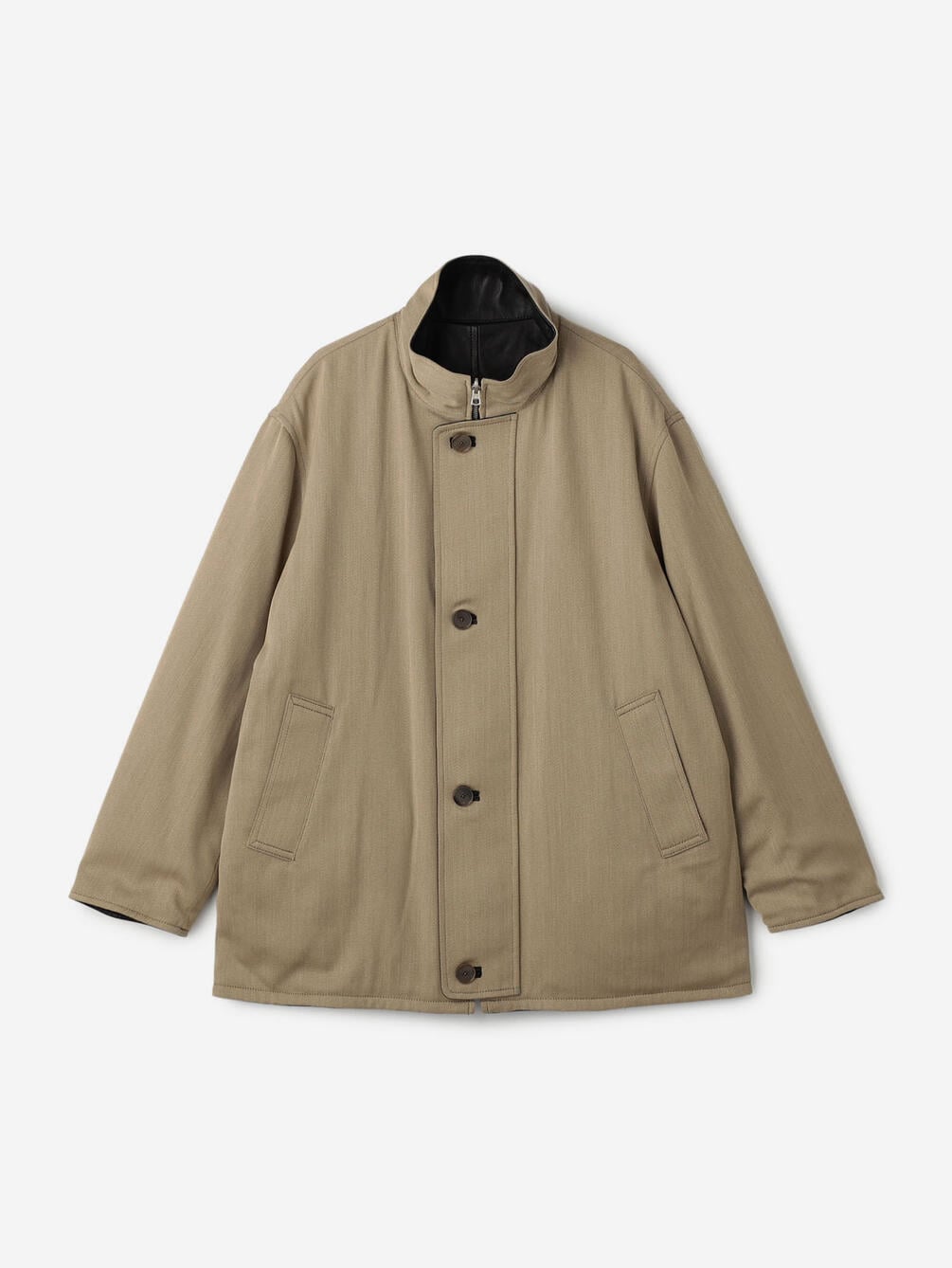 AURALEE | REVERSIBLE WOOL TWISTED TWILL / SHEEP LEATHER HALF COAT MEN