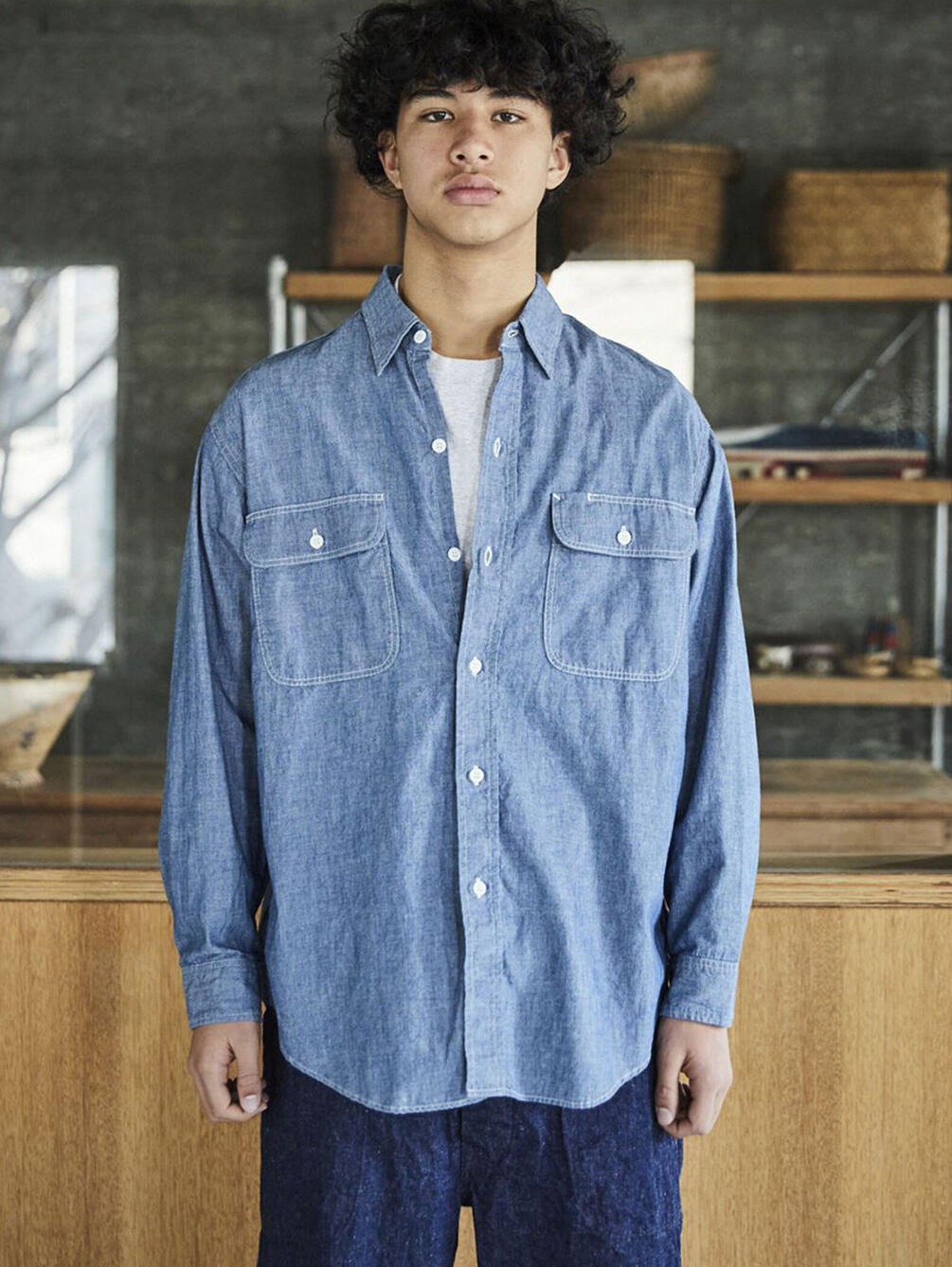 orSlow | シャンブレー フラップポケットワークシャツ MEN