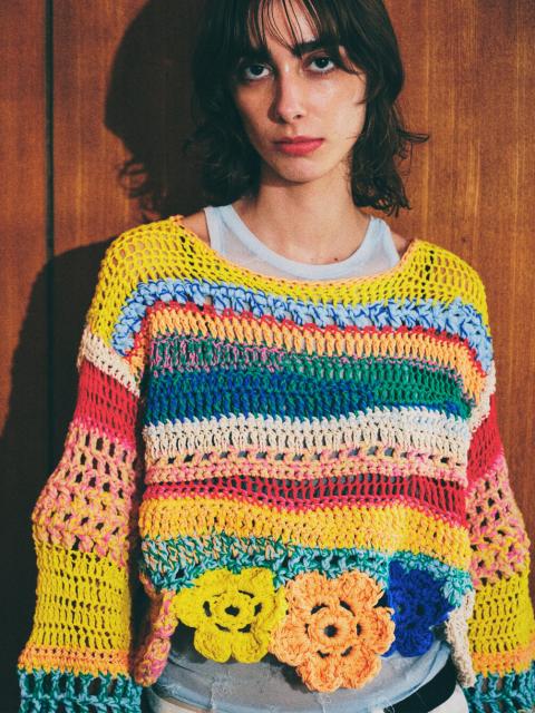 ヴィンテージ☆カラフルニット、クロシェニット A MENDA | フラワーモチーフ クロシェニット WOMEN