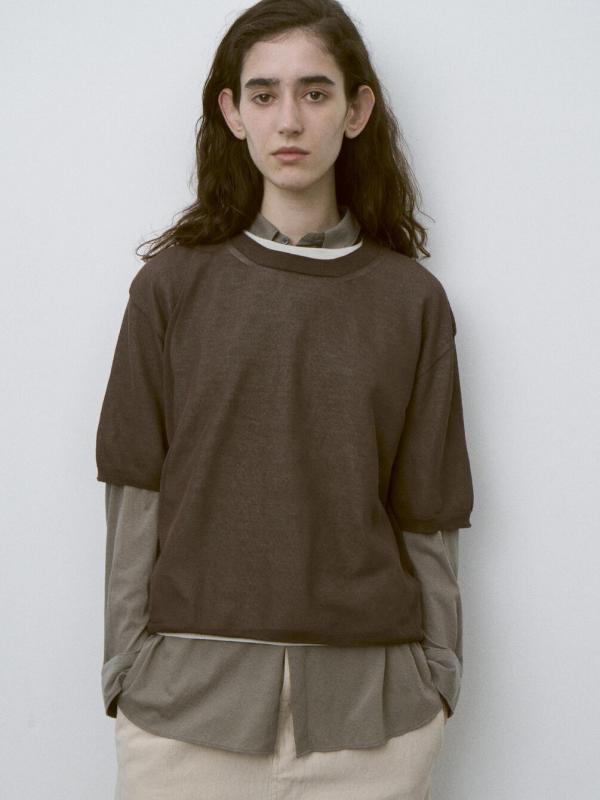 UNFIL | ハイツイストコットン シアー レイヤード半袖ニット WOMEN