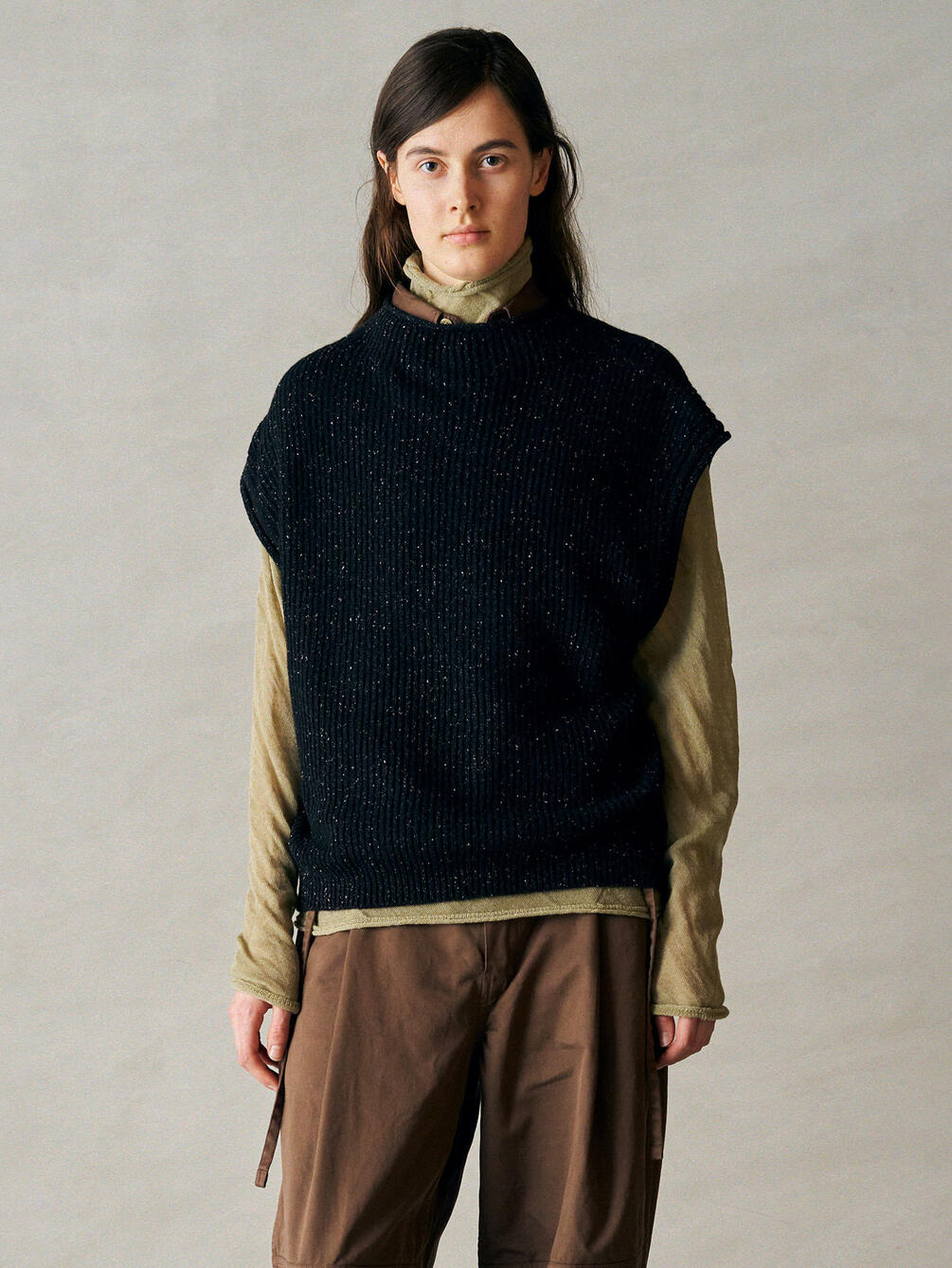 UNFIL | コットンウール シルクネップツイードニットベスト WOMEN