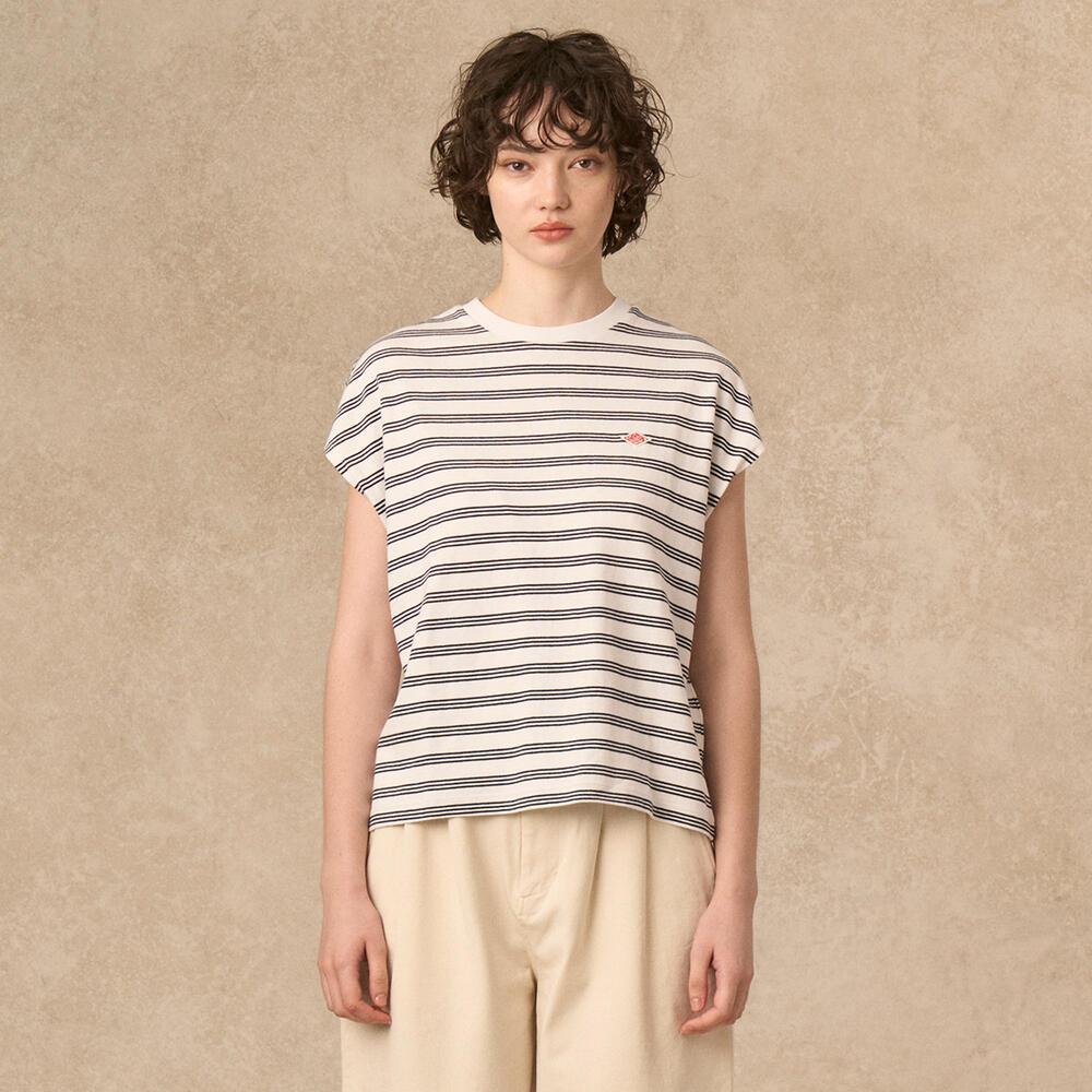 WOMEN'S COTTON JERSEY DOLMAN SHORT T-SHIRT STRIPE｜CUT AND