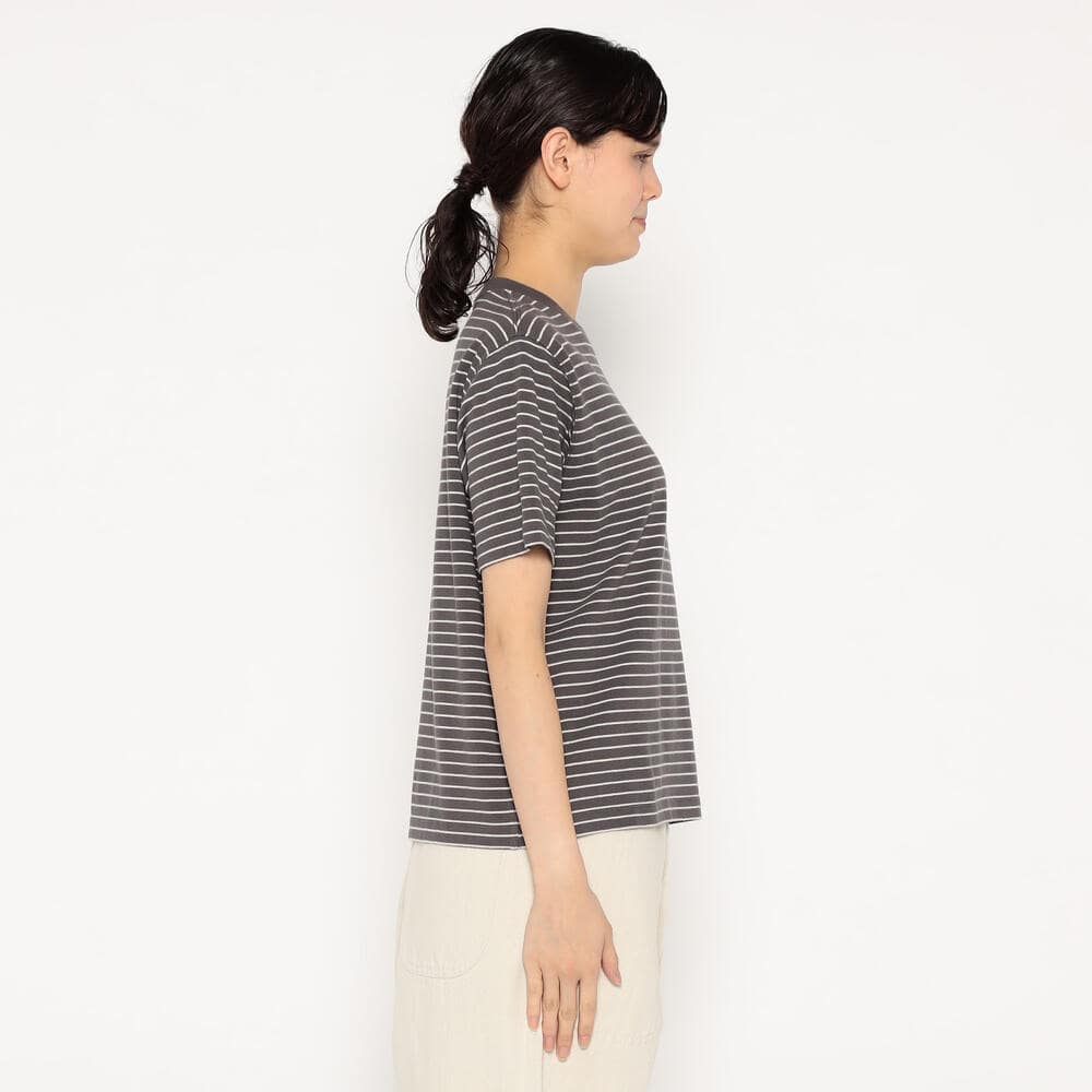 tシャツ COTTON LINEN STRIPE JERSEY レディース MHL./COTTON LINEN STRIPE JERSEY SS WOMENS (BROWN)