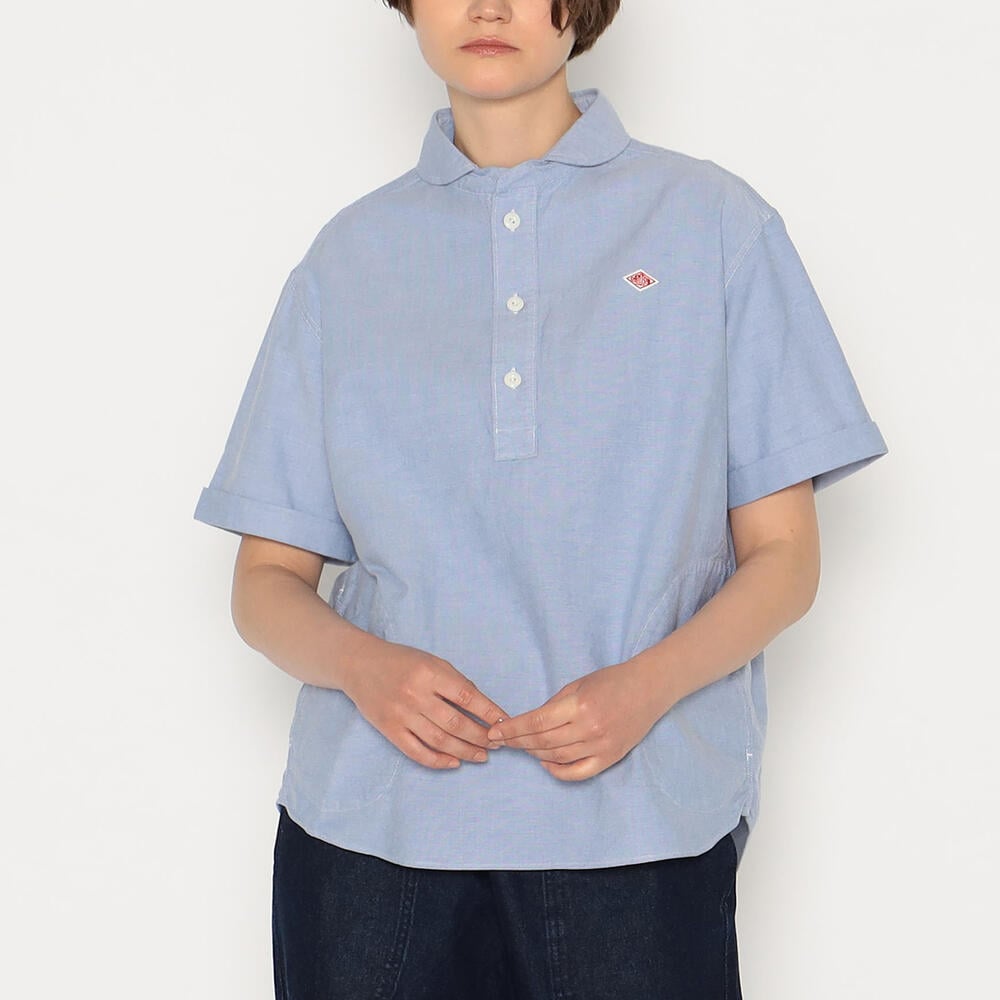 WOMEN'S OXFORD ROUND COLLAR SHORT SLEEVE PULLOVER SHIRT