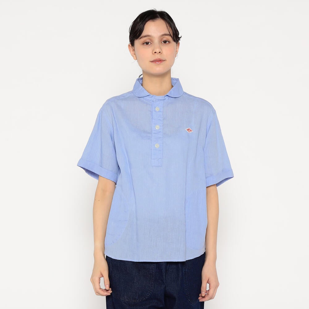 WOMEN'S LINEN ROUND COLLAR SHORT SLEEVE PULLOVER SHIRT