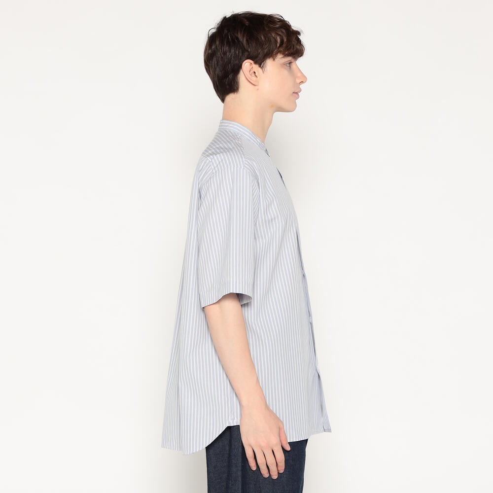 【BAON】Hennata Collar Stripe Over Short Sleeve Tee MEN'S COTTON LINEN SHORT SLEEVE BAND COLLAR SHIRT STRIPE