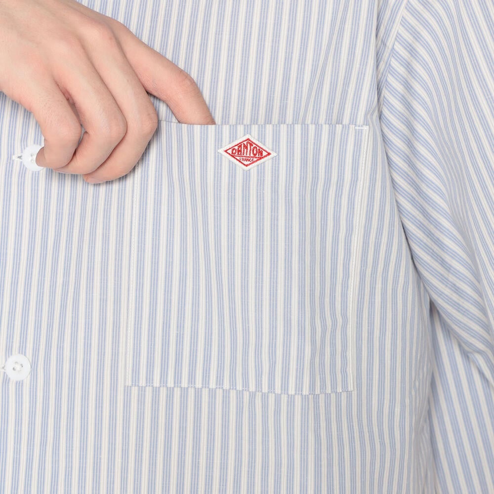 トップス RAGTIME BAND COLLAR STRIPE DANTON MEN'S COTTON LINEN SHORT SLEEVE BAND COLLAR SHIRT STRIPE