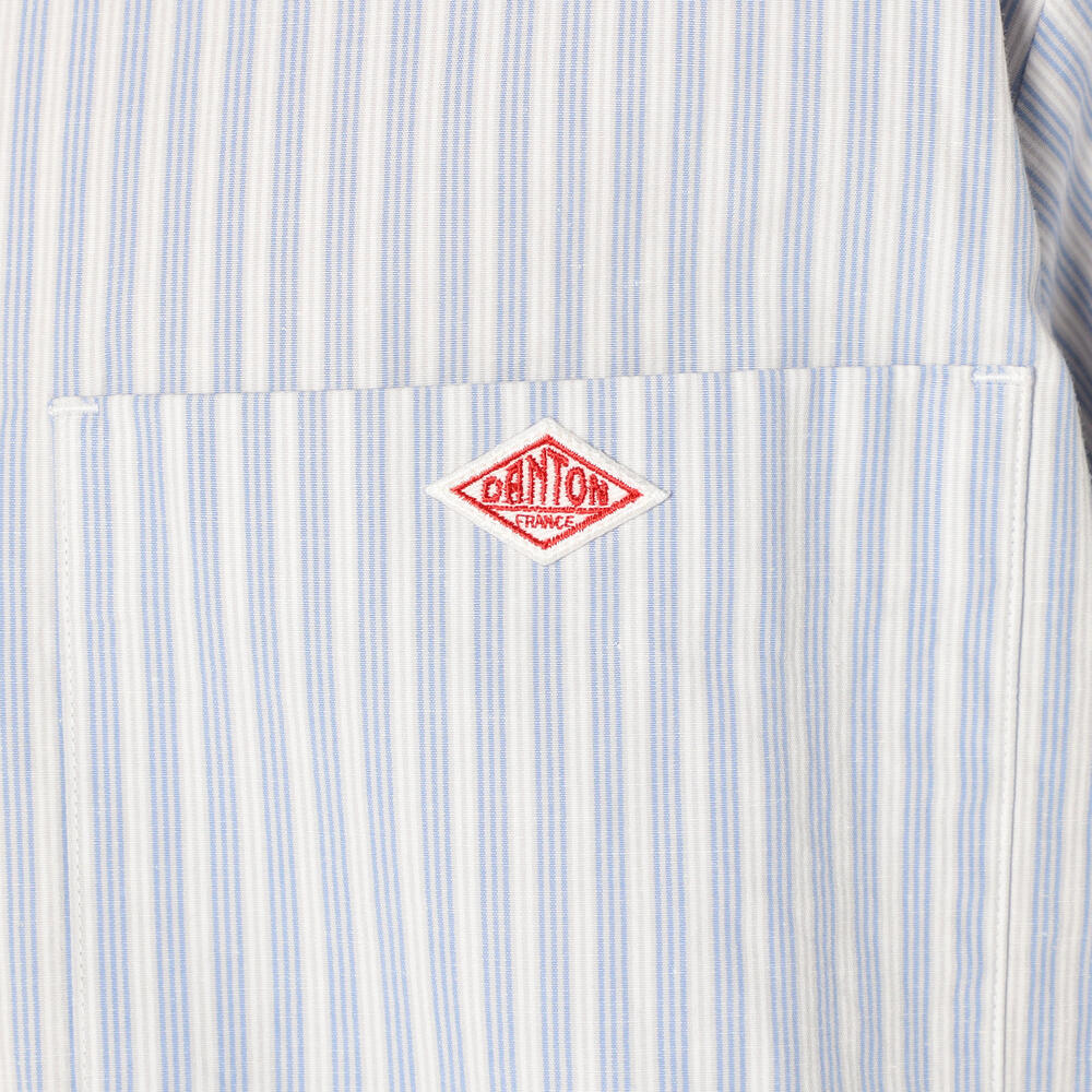MEN'S COTTON LINEN SHORT SLEEVE BAND COLLAR SHIRT STRIPE